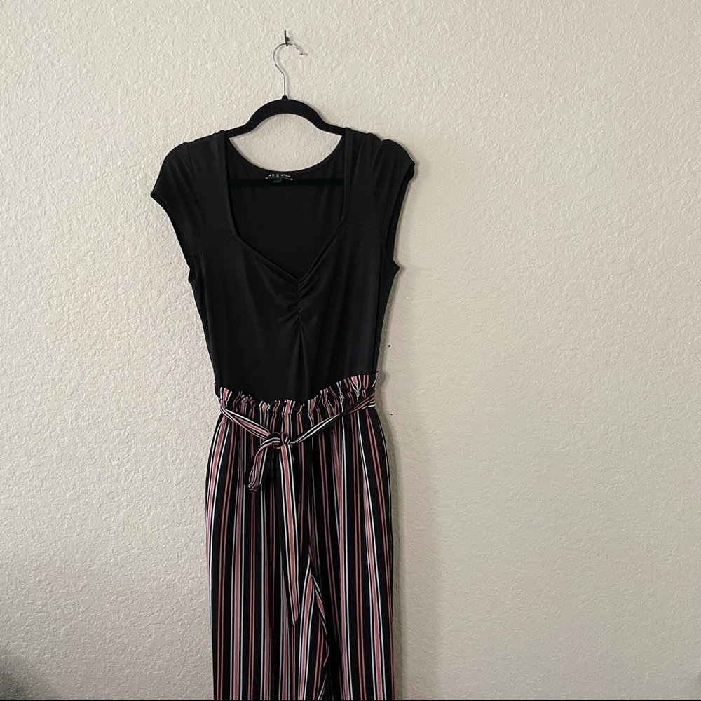As U Wish Black Striped Jumpsuit Professional | L